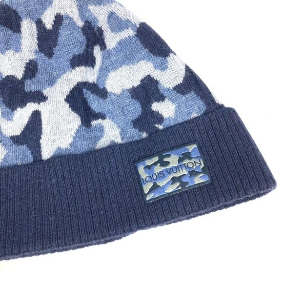 LOUIS VUITTON M70725 beanie hat knit hat knit cap Camouflage Knit hat wool blue - Picture 10 of 13